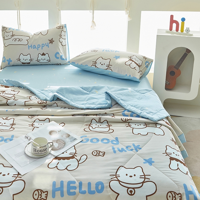 91家纺网 家纺一手货源 找家纺 铺尚美家纺 2026新款双面全棉羽丝空调被夏凉被单夏被 幸运猫咪