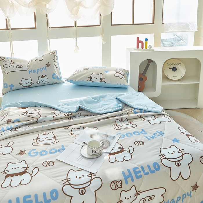 91家纺网 家纺一手货源 找家纺 铺尚美家纺 2026新款双面全棉羽丝空调被夏凉被单夏被 幸运猫咪