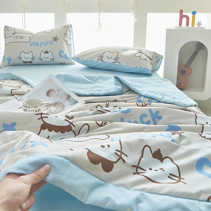 91家纺网 家纺一手货源 找家纺 铺尚美家纺 2026新款双面全棉羽丝空调被夏凉被单夏被 幸运猫咪