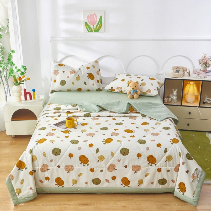 91家纺网 家纺一手货源 找家纺 铺尚美家纺 2026新款双面全棉羽丝空调被夏凉被单夏被 炫彩南瓜