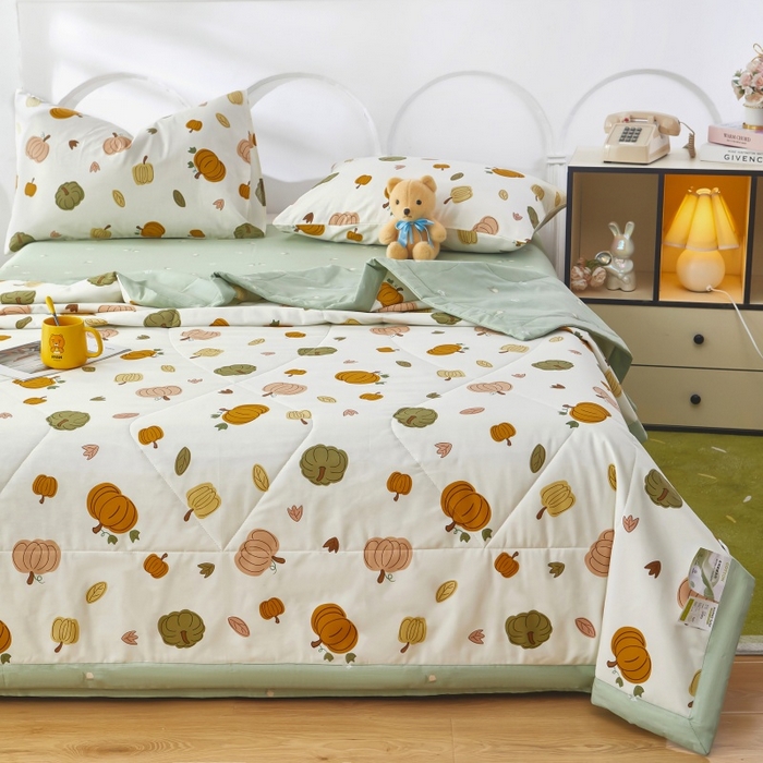 91家纺网 家纺一手货源 找家纺 铺尚美家纺 2026新款双面全棉羽丝空调被夏凉被单夏被 炫彩南瓜