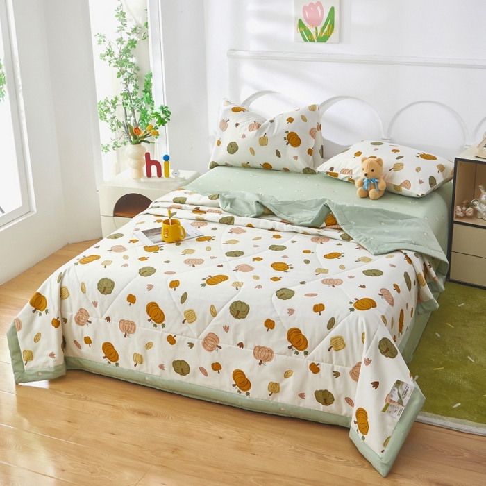 91家纺网 家纺一手货源 找家纺 铺尚美家纺 2026新款双面全棉羽丝空调被夏凉被单夏被 炫彩南瓜