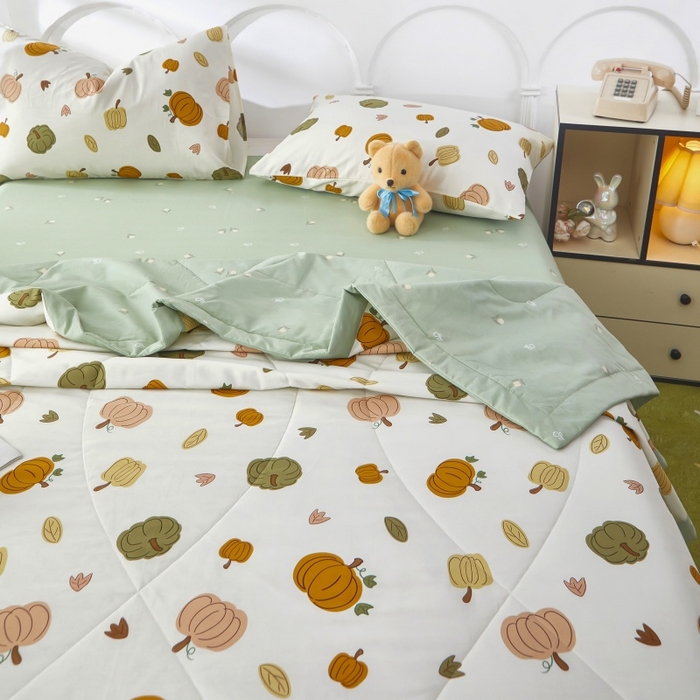 91家纺网 家纺一手货源 找家纺 铺尚美家纺 2026新款双面全棉羽丝空调被夏凉被单夏被 炫彩南瓜