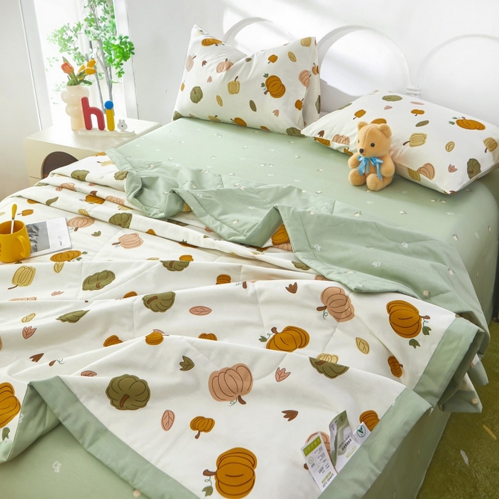 91家纺网 家纺一手货源 找家纺 铺尚美家纺 2026新款双面全棉羽丝空调被夏凉被单夏被 炫彩南瓜