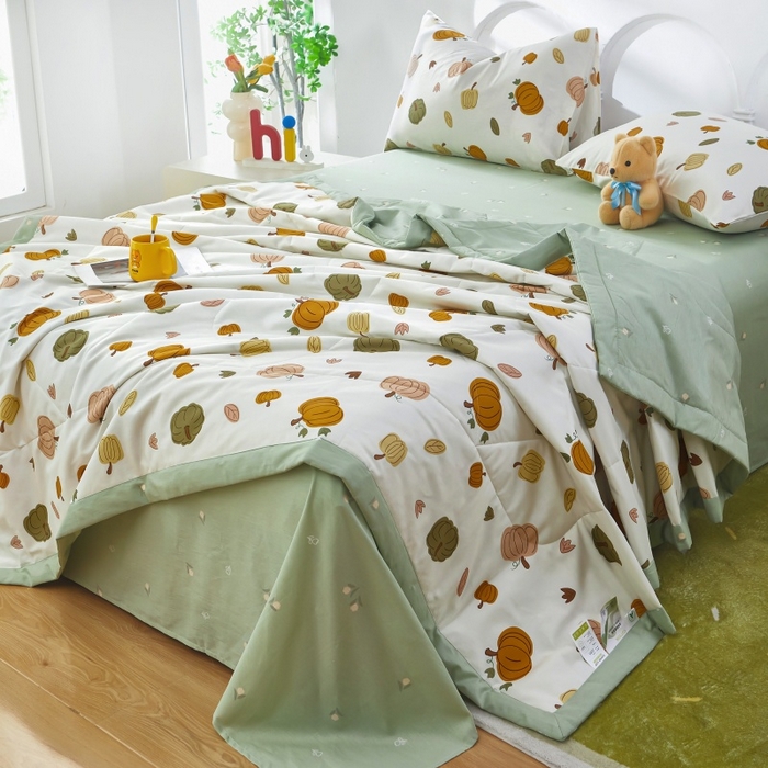 91家纺网 家纺一手货源 找家纺 铺尚美家纺 2026新款双面全棉羽丝空调被夏凉被单夏被 炫彩南瓜