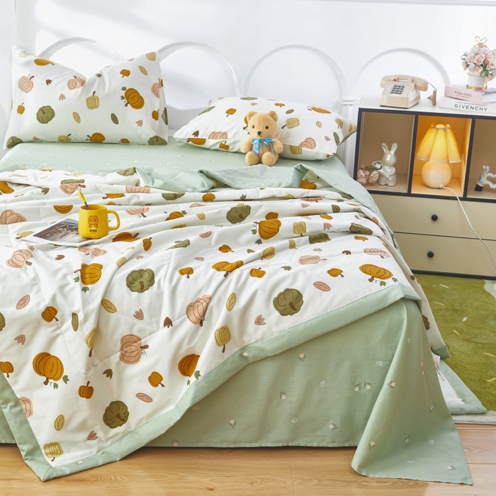 91家纺网 家纺一手货源 找家纺 铺尚美家纺 2026新款双面全棉羽丝空调被夏凉被单夏被 炫彩南瓜