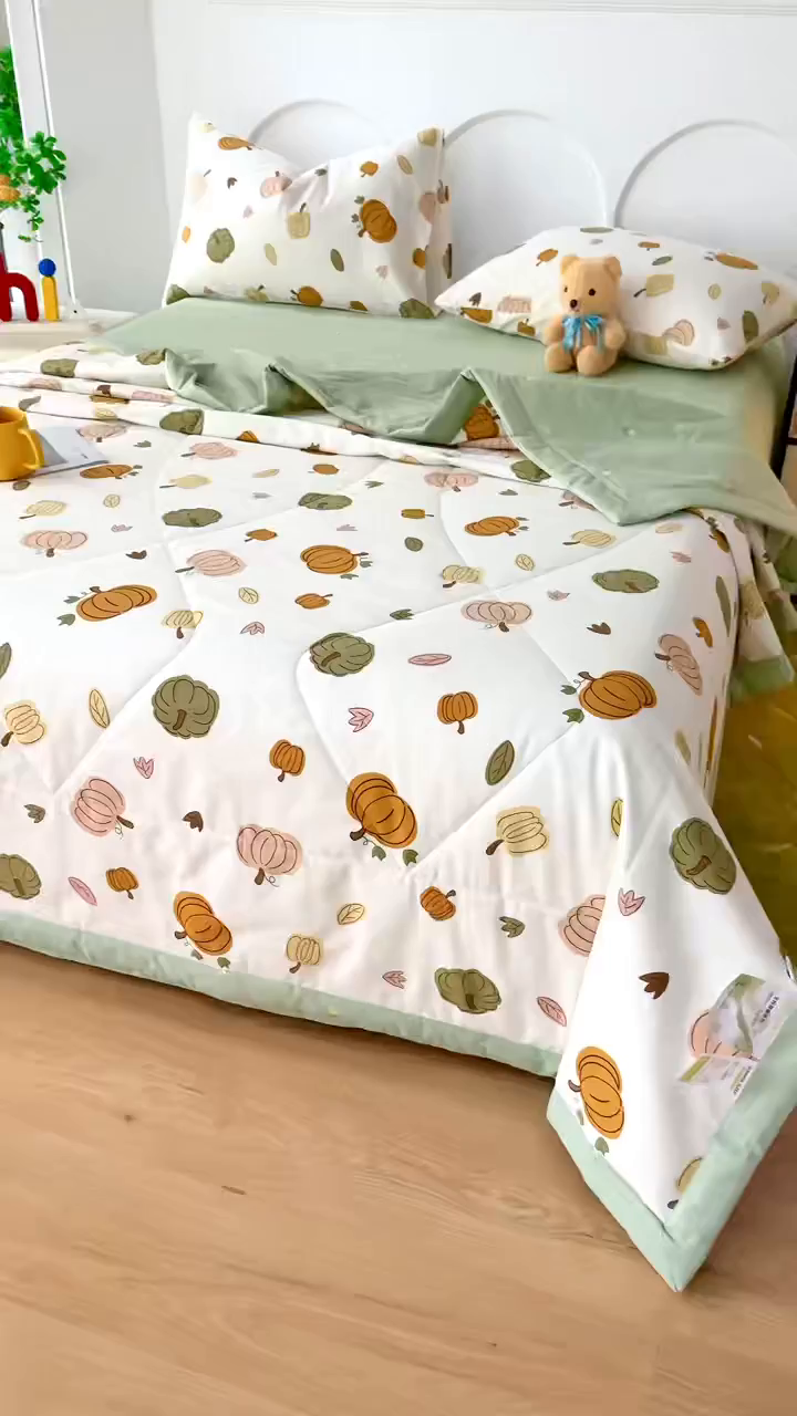 91家纺网 家纺一手货源 找家纺 铺尚美家纺 2026新款双面全棉羽丝空调被夏凉被单夏被 炫彩南瓜