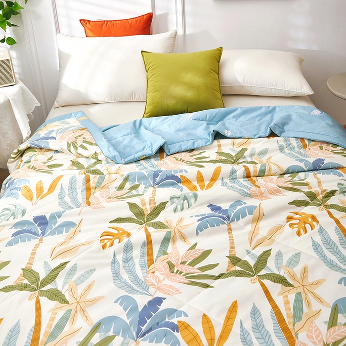 91家纺网 家纺一手货源 找家纺 铺尚美家纺 2026新款双面全棉羽丝空调被夏凉被单夏被 叶枫海韵