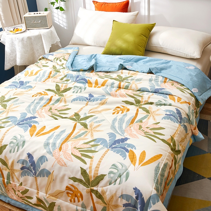 91家纺网 家纺一手货源 找家纺 铺尚美家纺 2026新款双面全棉羽丝空调被夏凉被单夏被 叶枫海韵