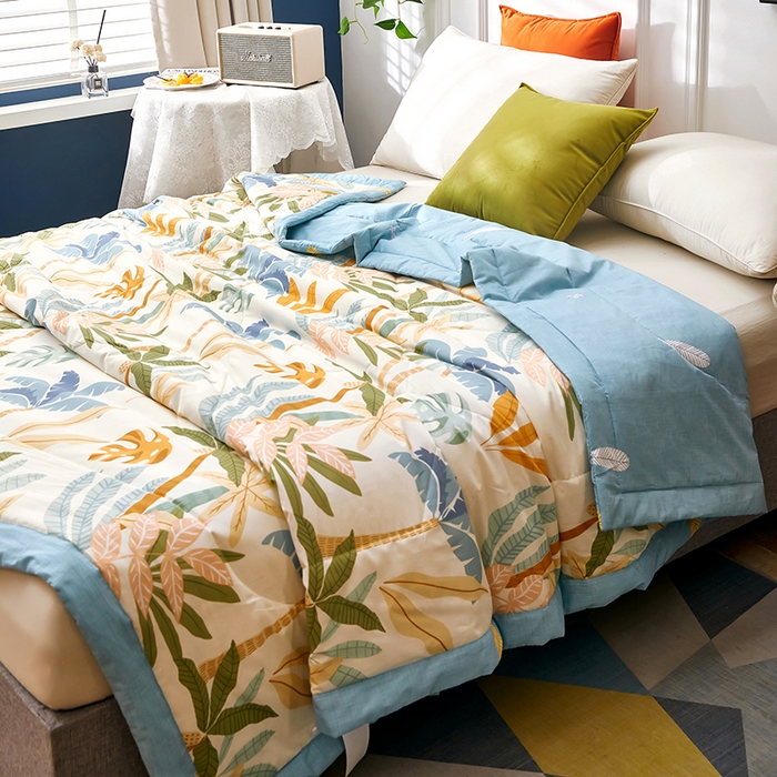 91家纺网 家纺一手货源 找家纺 铺尚美家纺 2026新款双面全棉羽丝空调被夏凉被单夏被 叶枫海韵