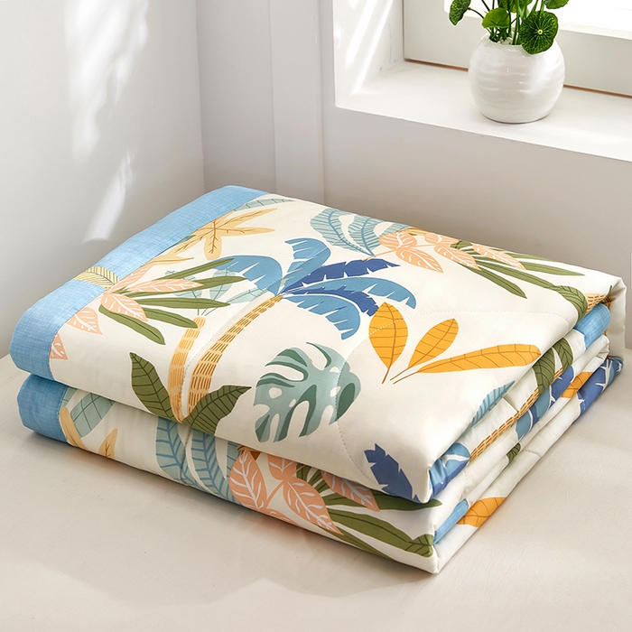 91家纺网 家纺一手货源 找家纺 铺尚美家纺 2026新款双面全棉羽丝空调被夏凉被单夏被 叶枫海韵