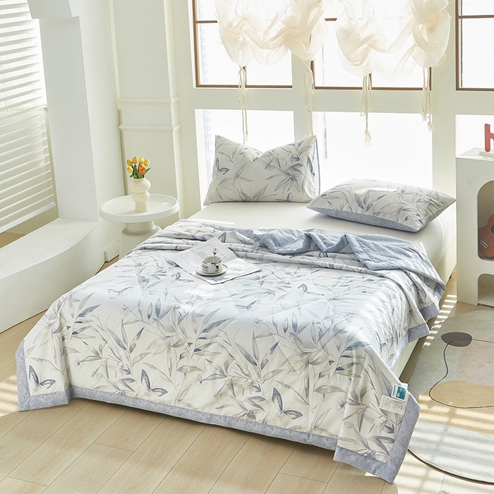 91家纺网 家纺一手货源 找家纺 铺尚美家纺 2026新款双面全棉羽丝空调被夏凉被单夏被 叶影幽梦