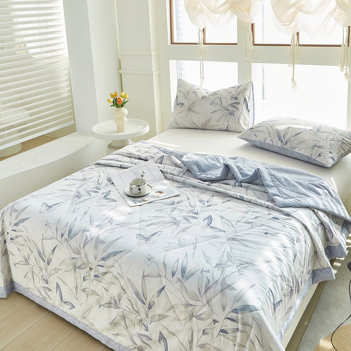 91家纺网 家纺一手货源 找家纺 铺尚美家纺 2026新款双面全棉羽丝空调被夏凉被单夏被 叶影幽梦