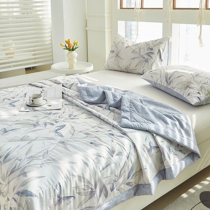 91家纺网 家纺一手货源 找家纺 铺尚美家纺 2026新款双面全棉羽丝空调被夏凉被单夏被 叶影幽梦