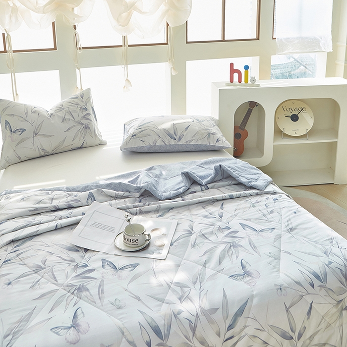 91家纺网 家纺一手货源 找家纺 铺尚美家纺 2026新款双面全棉羽丝空调被夏凉被单夏被 叶影幽梦