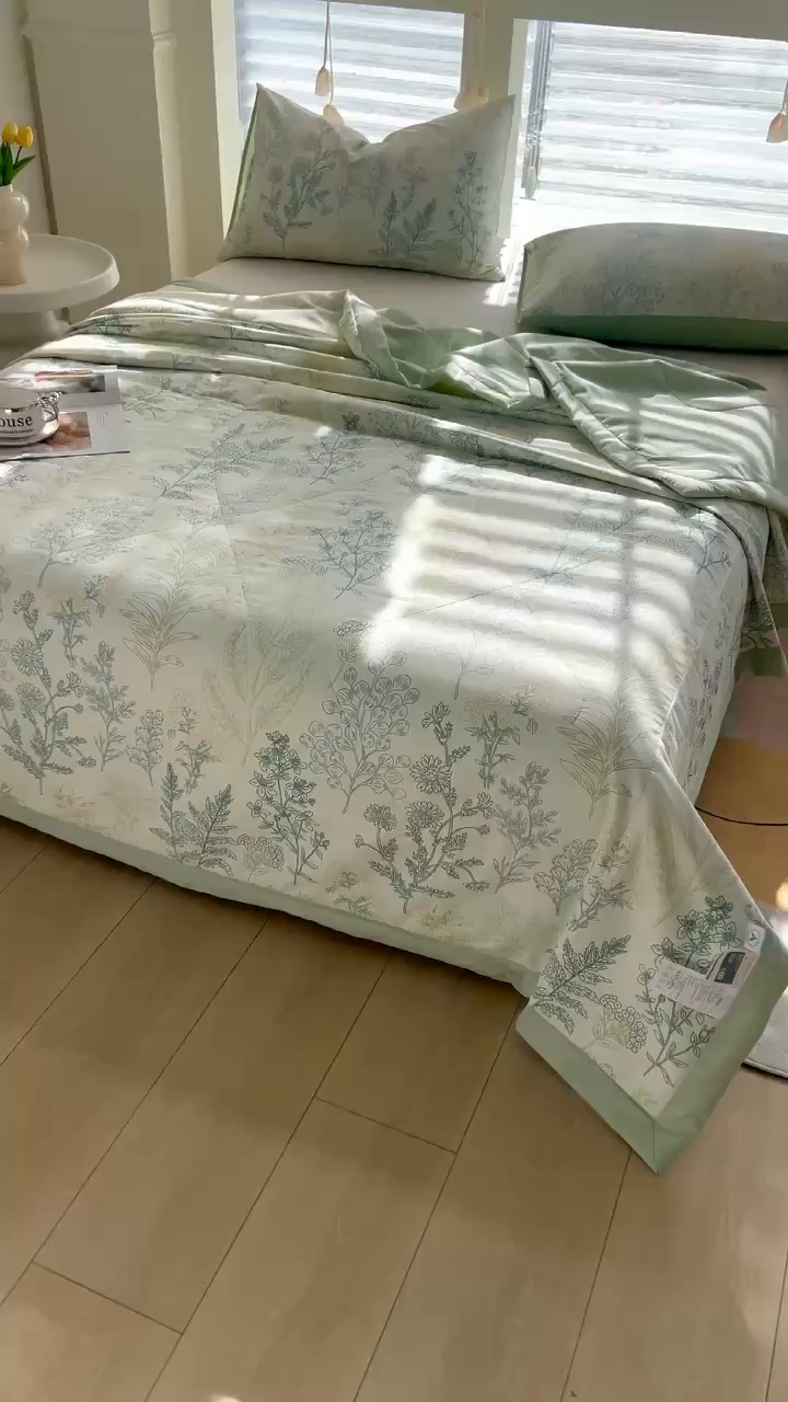 91家纺网 家纺一手货源 找家纺 铺尚美家纺 2026新款双面全棉羽丝空调被夏凉被单夏被 幽兰花谷