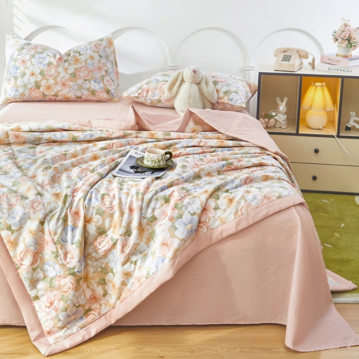 91家纺网 家纺一手货源 找家纺 铺尚美家纺 2026新款双面全棉羽丝空调被夏凉被单夏被 釉色浮光