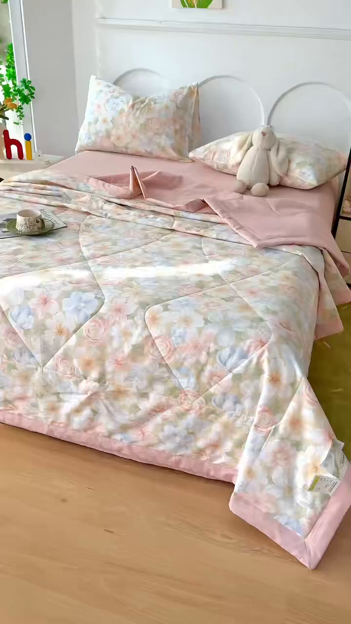 91家纺网 家纺一手货源 找家纺 铺尚美家纺 2026新款双面全棉羽丝空调被夏凉被单夏被 釉色浮光