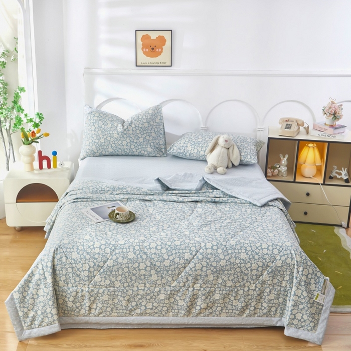 91家纺网 家纺一手货源 找家纺 铺尚美家纺 2026新款双面全棉羽丝空调被夏凉被单夏被 云汐-蓝