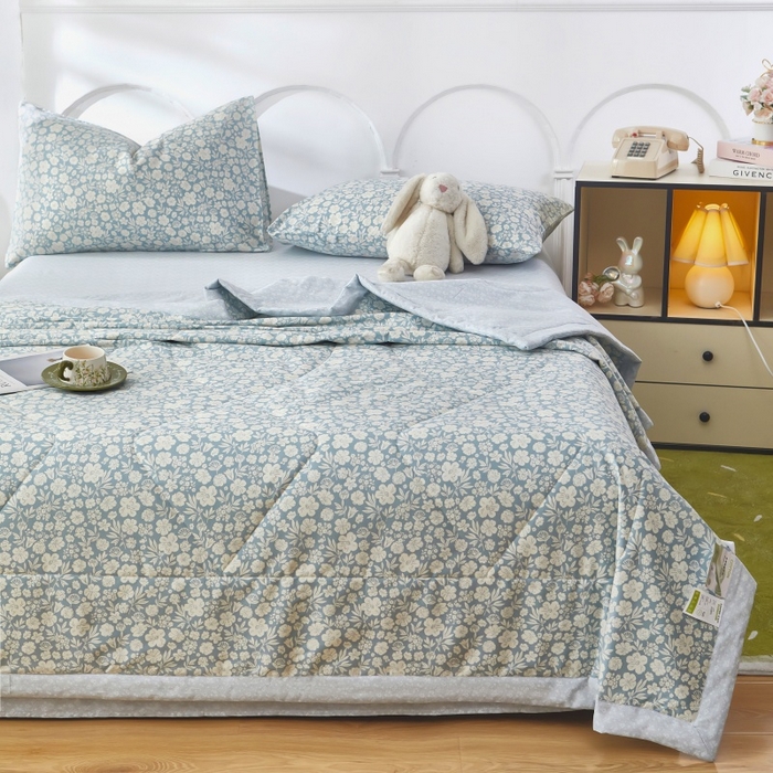 91家纺网 家纺一手货源 找家纺 铺尚美家纺 2026新款双面全棉羽丝空调被夏凉被单夏被 云汐-蓝