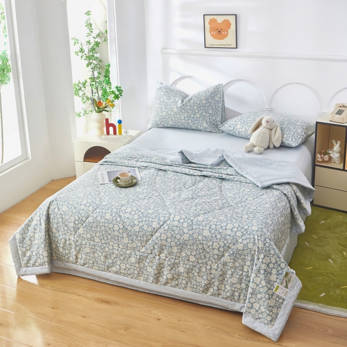 91家纺网 家纺一手货源 找家纺 铺尚美家纺 2026新款双面全棉羽丝空调被夏凉被单夏被 云汐-蓝