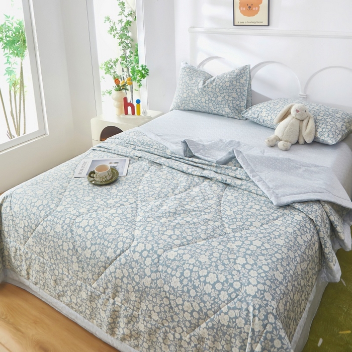 91家纺网 家纺一手货源 找家纺 铺尚美家纺 2026新款双面全棉羽丝空调被夏凉被单夏被 云汐-蓝