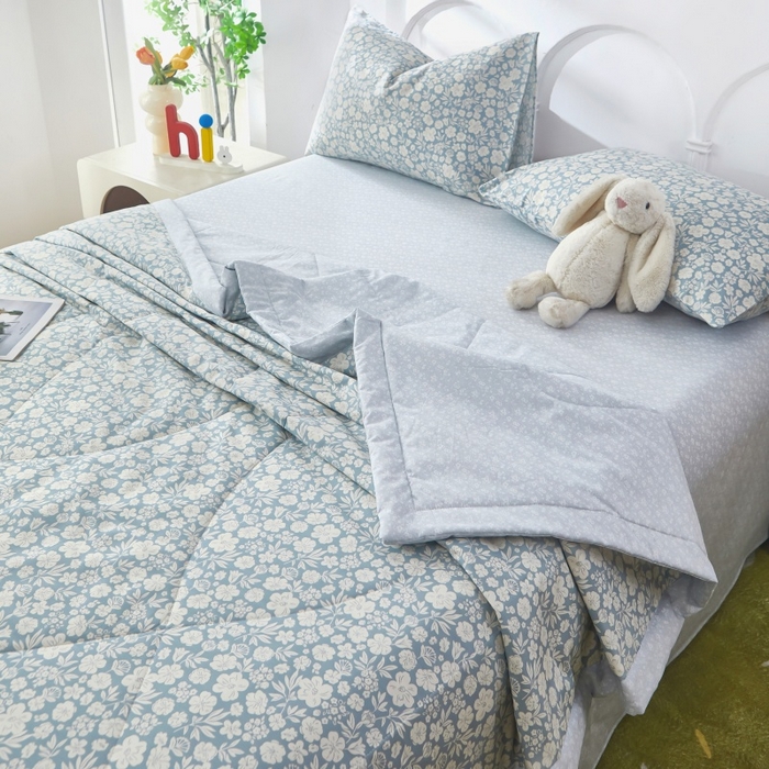 91家纺网 家纺一手货源 找家纺 铺尚美家纺 2026新款双面全棉羽丝空调被夏凉被单夏被 云汐-蓝