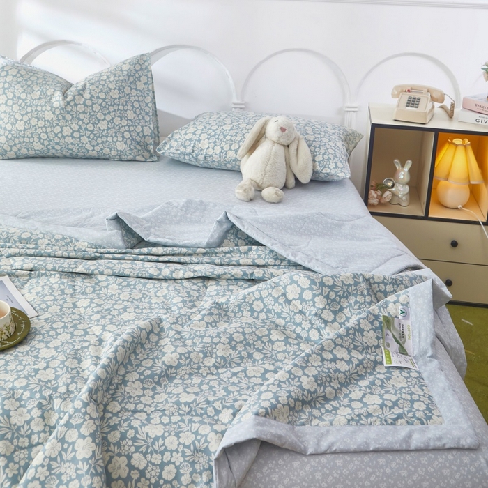 91家纺网 家纺一手货源 找家纺 铺尚美家纺 2026新款双面全棉羽丝空调被夏凉被单夏被 云汐-蓝