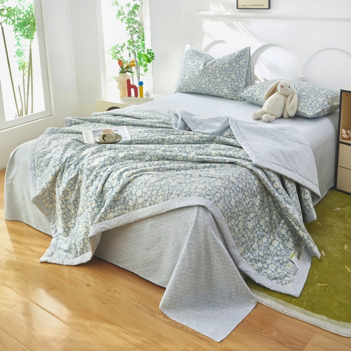 91家纺网 家纺一手货源 找家纺 铺尚美家纺 2026新款双面全棉羽丝空调被夏凉被单夏被 云汐-蓝