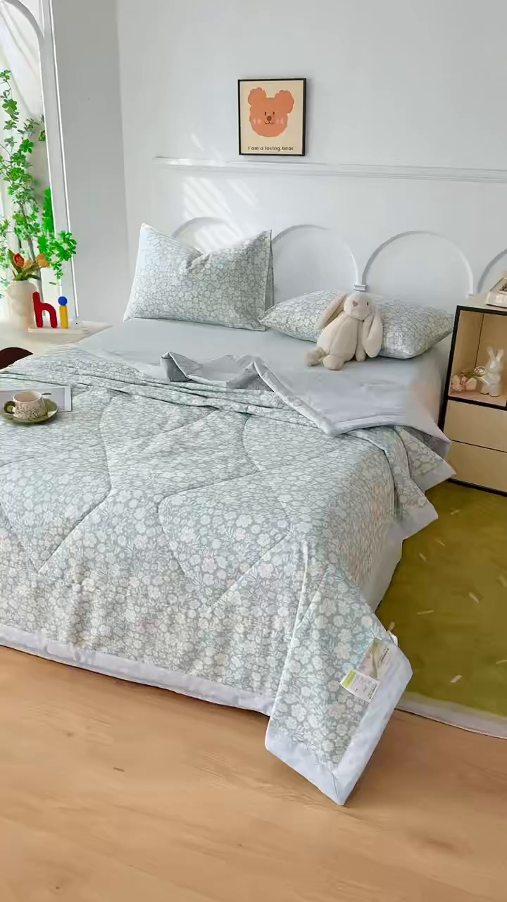 91家纺网 家纺一手货源 找家纺 铺尚美家纺 2026新款双面全棉羽丝空调被夏凉被单夏被 云汐-蓝