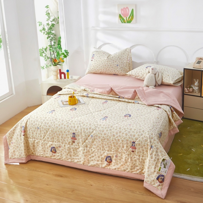 91家纺网 家纺一手货源 找家纺 铺尚美家纺 2026新款双面全棉羽丝空调被夏凉被单夏被 宅宅女孩