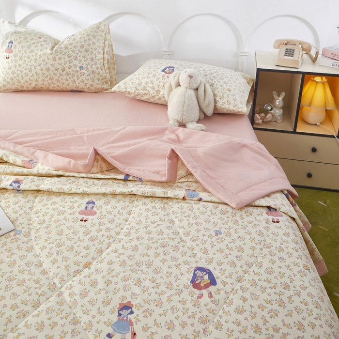 91家纺网 家纺一手货源 找家纺 铺尚美家纺 2026新款双面全棉羽丝空调被夏凉被单夏被 宅宅女孩