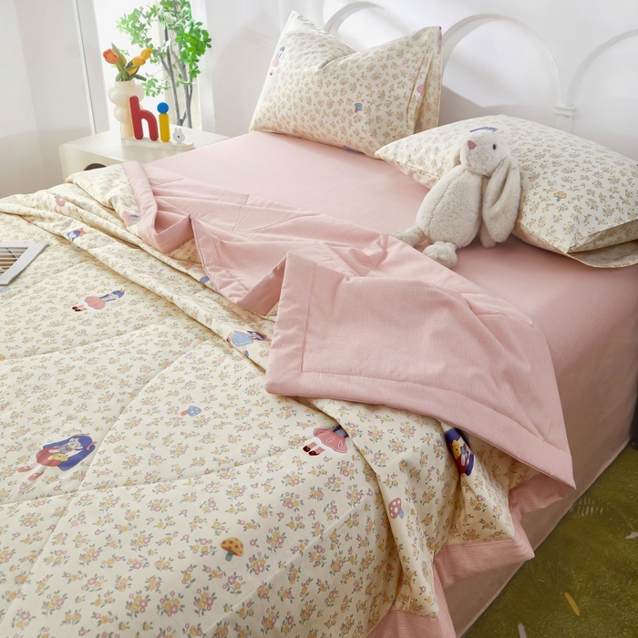 91家纺网 家纺一手货源 找家纺 铺尚美家纺 2026新款双面全棉羽丝空调被夏凉被单夏被 宅宅女孩