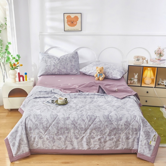 91家纺网 家纺一手货源 找家纺 铺尚美家纺 2026新款双面全棉羽丝空调被夏凉被单夏被 紫苏