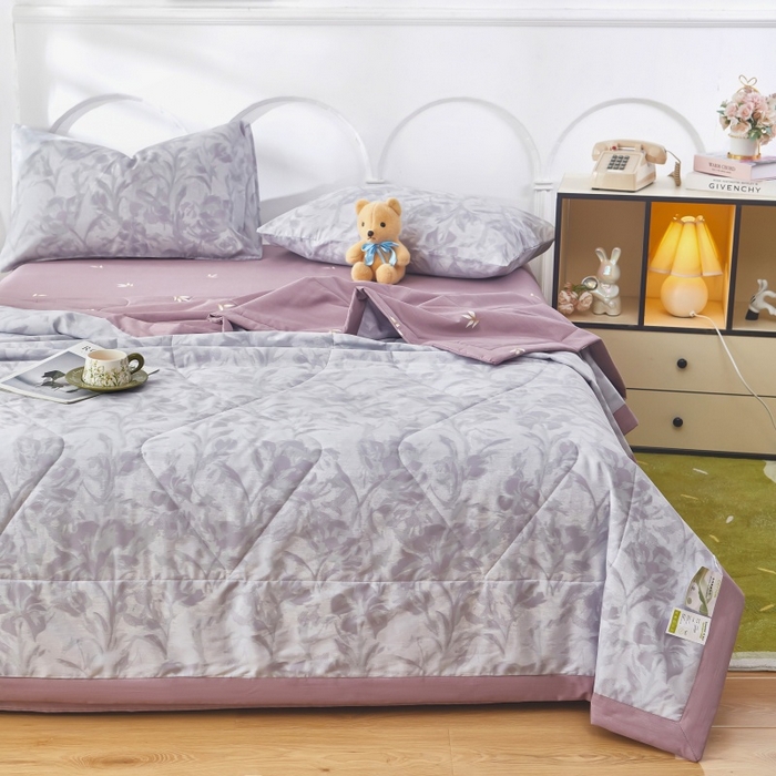 91家纺网 家纺一手货源 找家纺 铺尚美家纺 2026新款双面全棉羽丝空调被夏凉被单夏被 紫苏