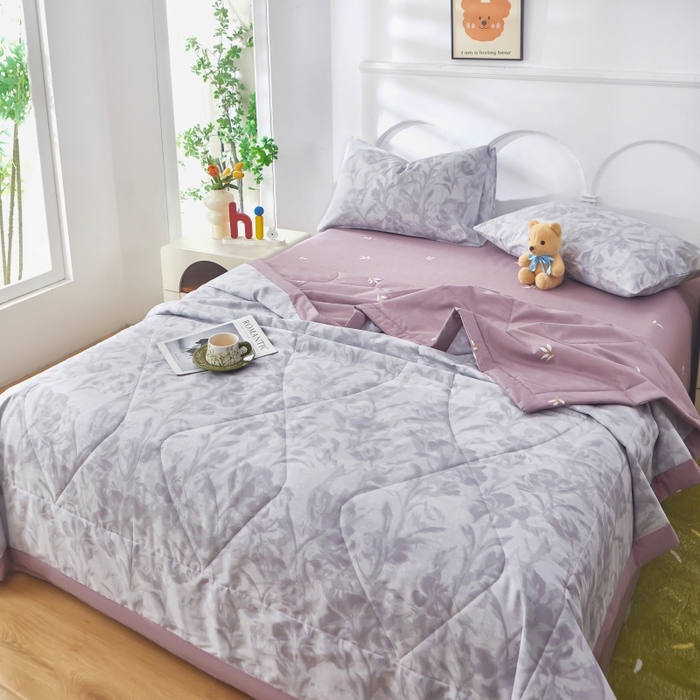 91家纺网 家纺一手货源 找家纺 铺尚美家纺 2026新款双面全棉羽丝空调被夏凉被单夏被 紫苏