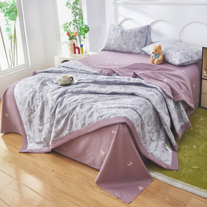 91家纺网 家纺一手货源 找家纺 铺尚美家纺 2026新款双面全棉羽丝空调被夏凉被单夏被 紫苏