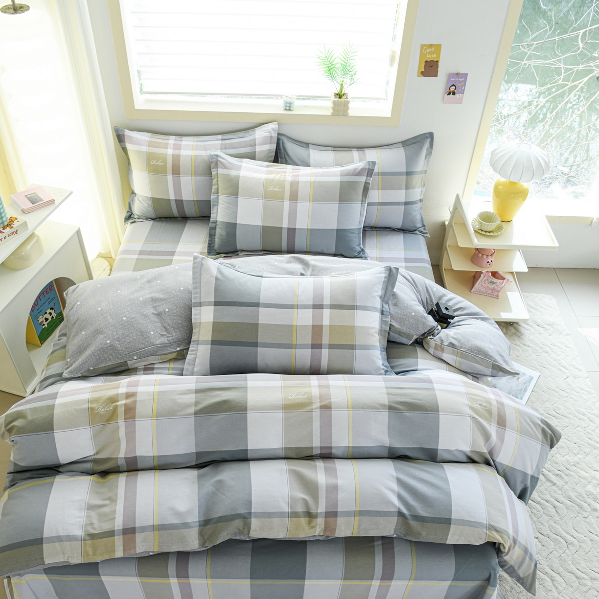 91家纺网 家纺一手货源 找家纺 缘舒家纺 2026新款全棉纯棉印花四件套 格韵