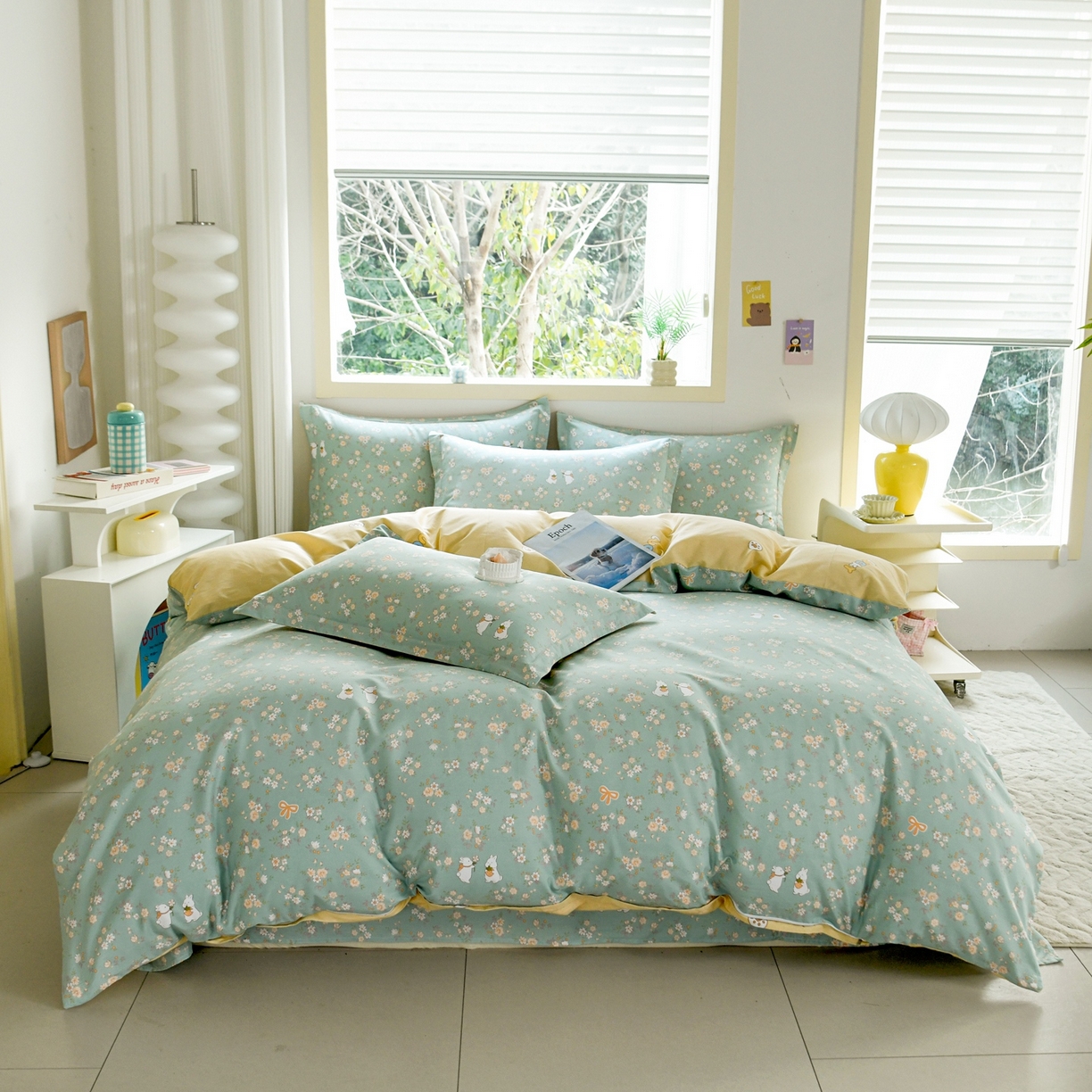 91家纺网 家纺一手货源 找家纺 缘舒家纺 2026新款全棉纯棉印花四件套 花间兔