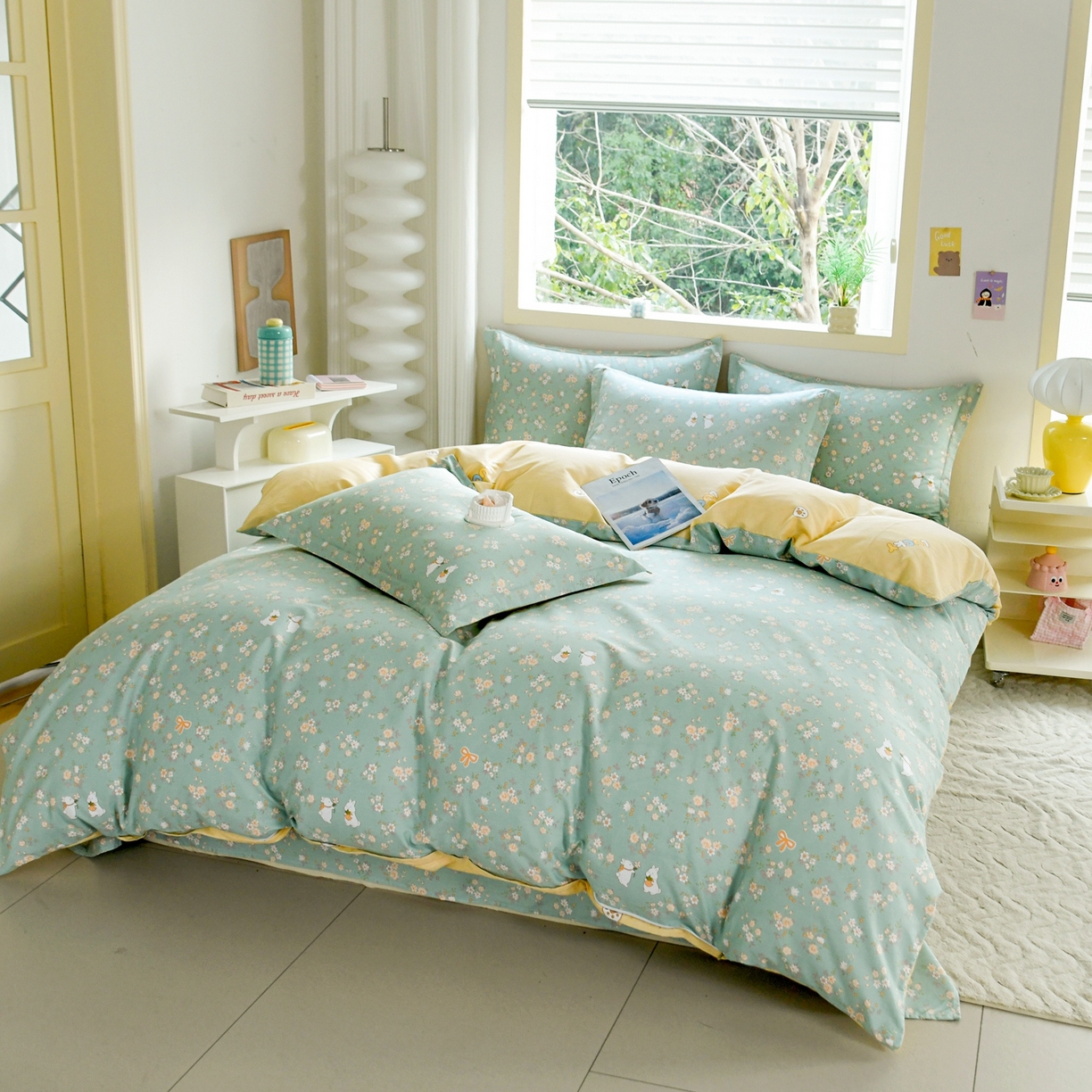 91家纺网 家纺一手货源 找家纺 缘舒家纺 2026新款全棉纯棉印花四件套 花间兔