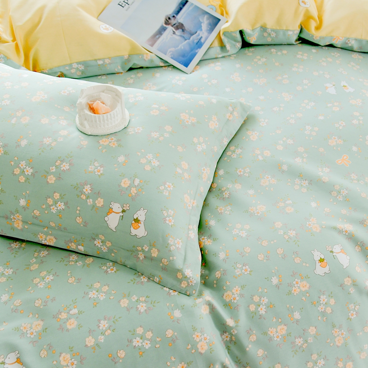 91家纺网 家纺一手货源 找家纺 缘舒家纺 2026新款全棉纯棉印花四件套 花间兔