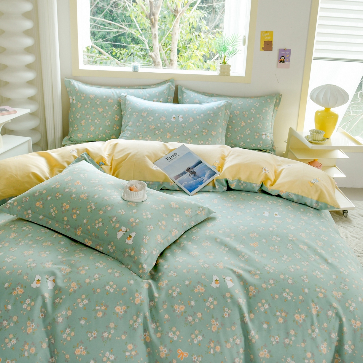 91家纺网 家纺一手货源 找家纺 缘舒家纺 2026新款全棉纯棉印花四件套 花间兔