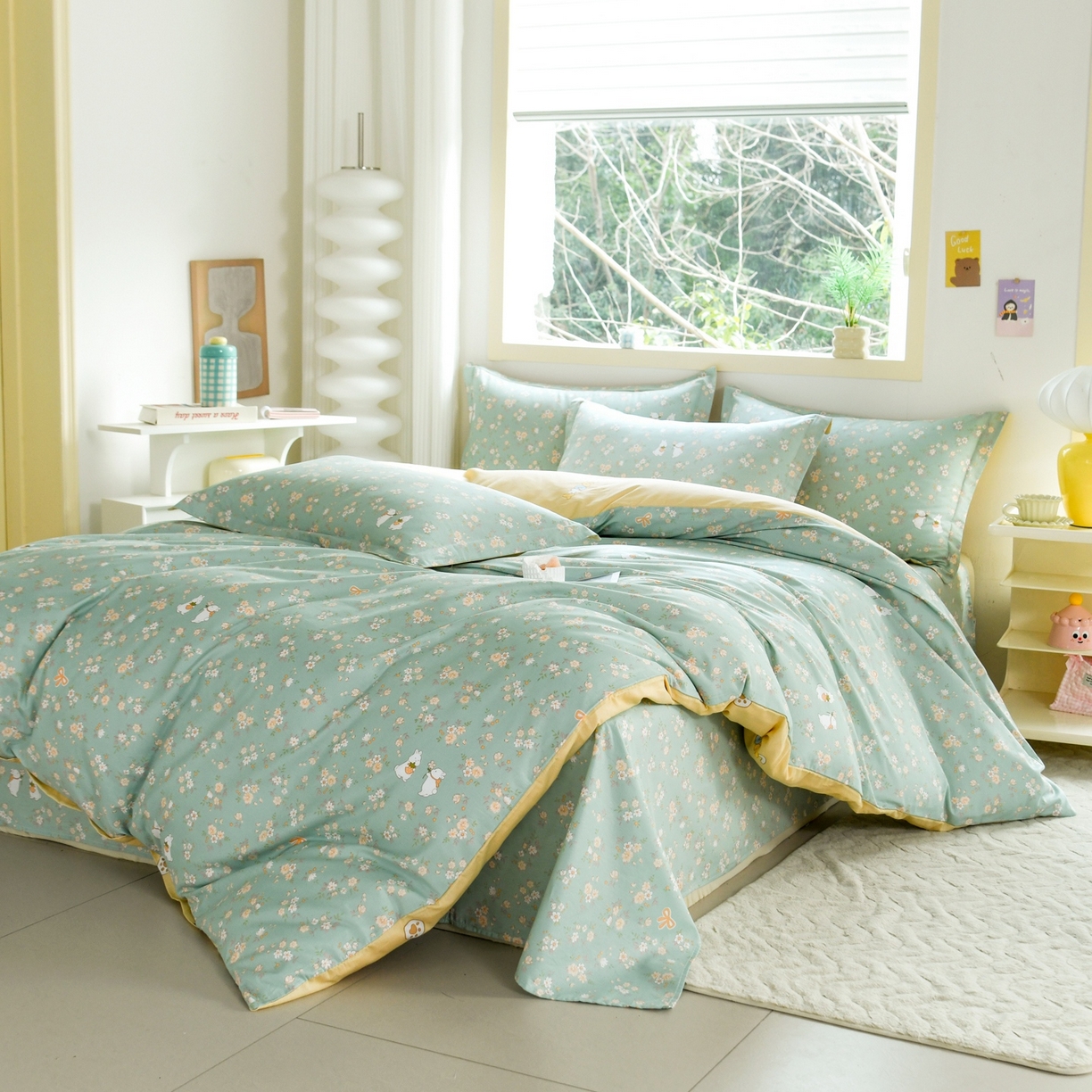 91家纺网 家纺一手货源 找家纺 缘舒家纺 2026新款全棉纯棉印花四件套 花间兔