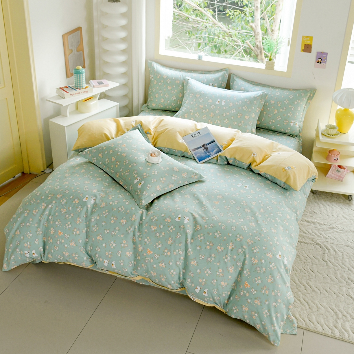 91家纺网 家纺一手货源 找家纺 缘舒家纺 2026新款全棉纯棉印花四件套 花间兔