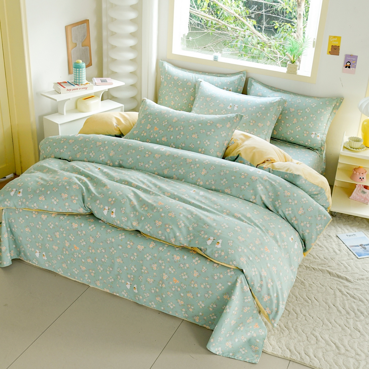 91家纺网 家纺一手货源 找家纺 缘舒家纺 2026新款全棉纯棉印花四件套 花间兔