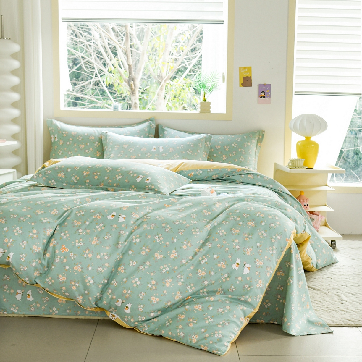 91家纺网 家纺一手货源 找家纺 缘舒家纺 2026新款全棉纯棉印花四件套 花间兔