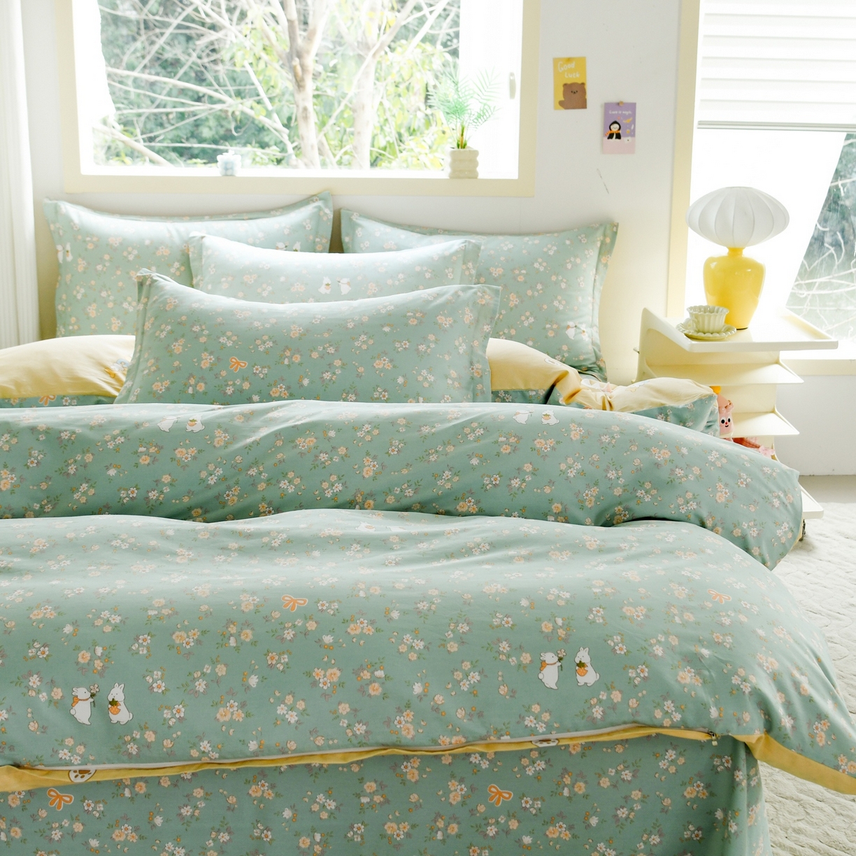 91家纺网 家纺一手货源 找家纺 缘舒家纺 2026新款全棉纯棉印花四件套 花间兔