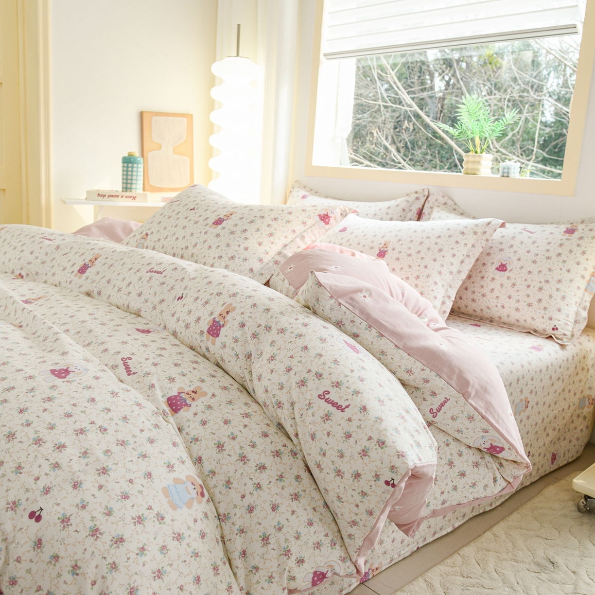 缘舒家纺 2026新款全棉纯棉印花四件套 花寻觅兔-卡通类