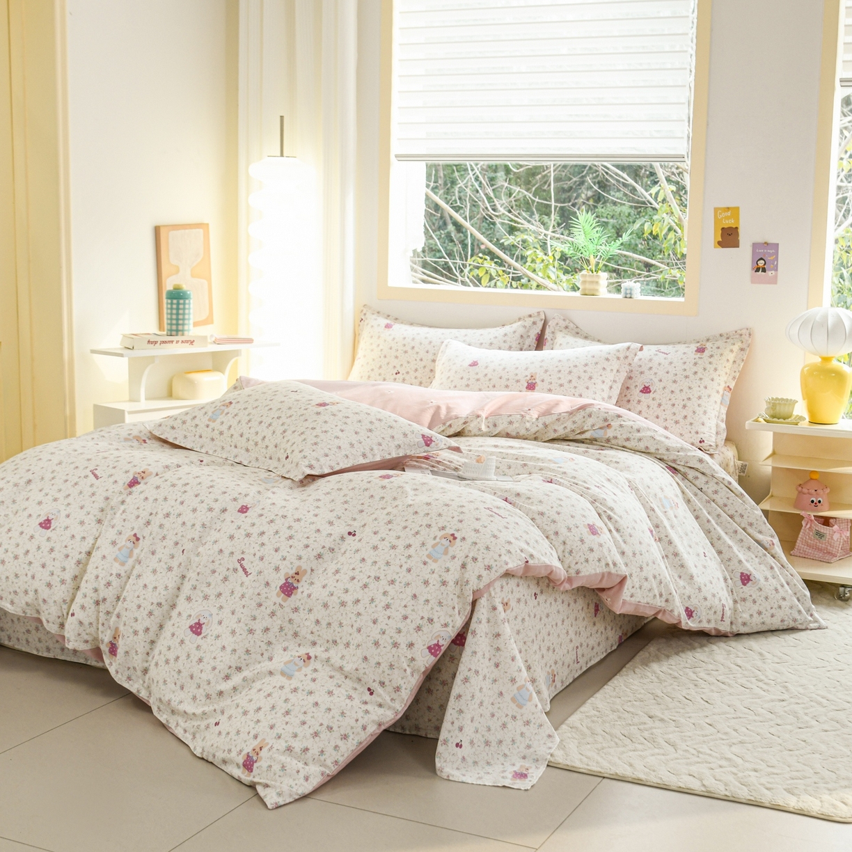 91家纺网 家纺一手货源 找家纺 缘舒家纺 2026新款全棉纯棉印花四件套 花寻觅兔-卡通类