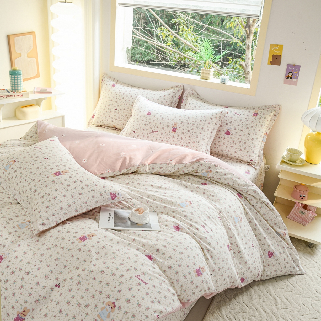 91家纺网 家纺一手货源 找家纺 缘舒家纺 2026新款全棉纯棉印花四件套 花寻觅兔-卡通类